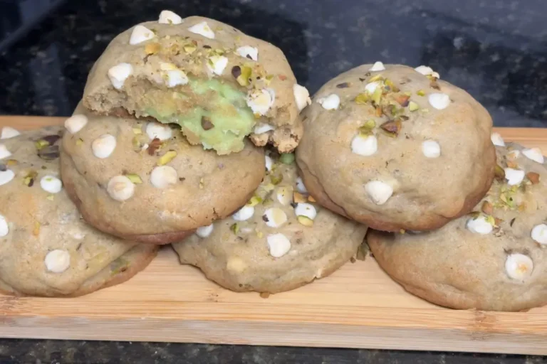 Aprenda a fazer o melhor cookie de pistache recheado do mundo! Receita fácil com massa macia e recheio cremoso de brigadeiro de pistache. Delicioso!