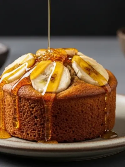 Aprenda a fazer um Bolo de Banana de Airfryer super saudável! Receita sem açúcar e sem glúten, com aveia, pronta em 10 minutos. Lanche fácil e delicioso!