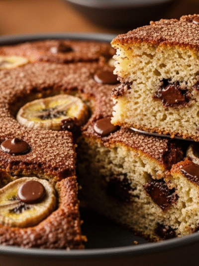 Aprenda a fazer um incrível Bolo de Banana com Chocolate e Crostinha de Canela! Uma receita fácil, de iogurte, super fofinha, úmida e deliciosa.