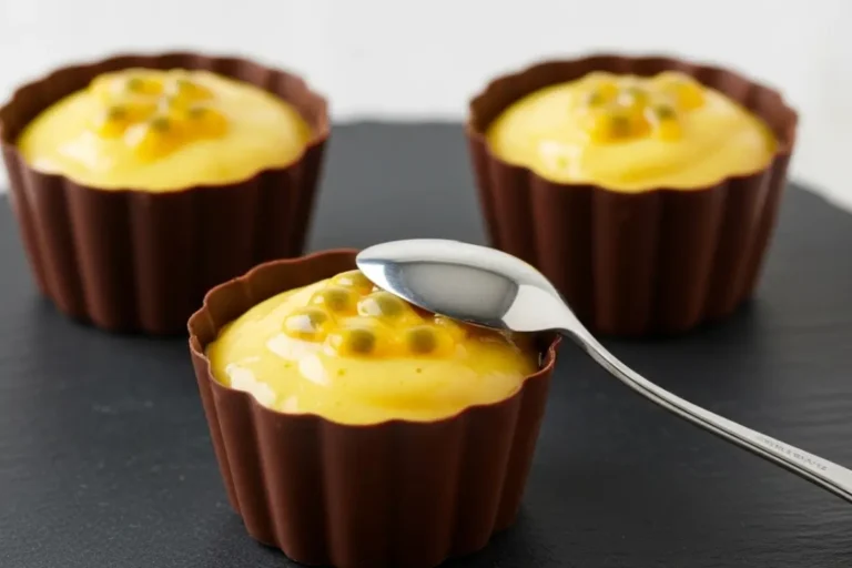 Aprenda a fazer Copinho de Chocolate com Mousse de Maracujá! Uma sobremesa fácil, sem forno, com copinho comestível. Linda, divertida e deliciosa!